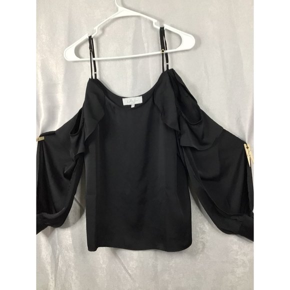 L`Academie Adjustable Spaghetti Strap Cold Shoulder Long Sleeve Blouse Black Siz - Picture 9 of 12